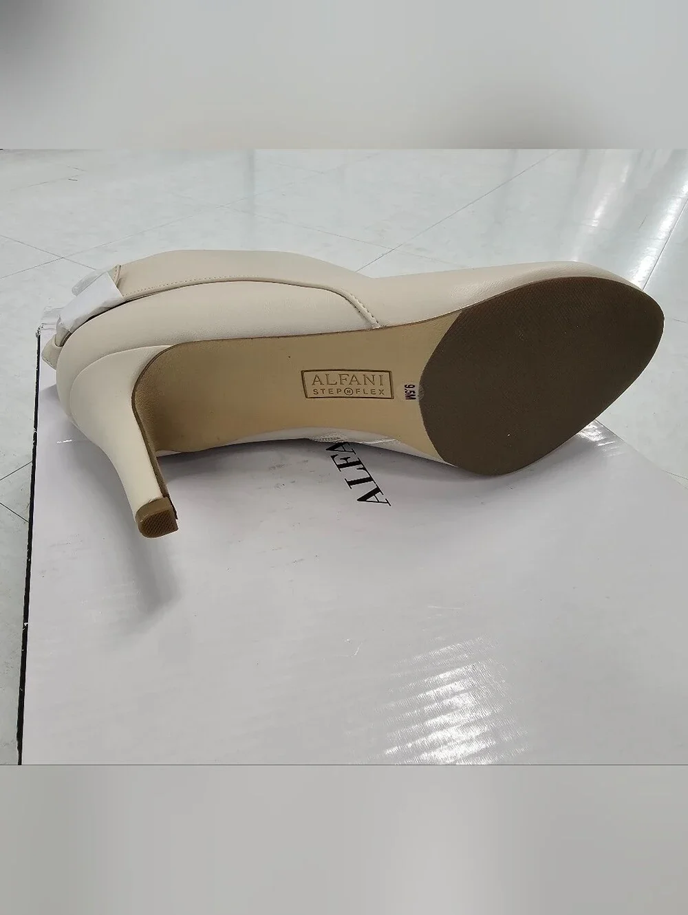 Alfani Cream Leather Ankle Boot with Block Heel